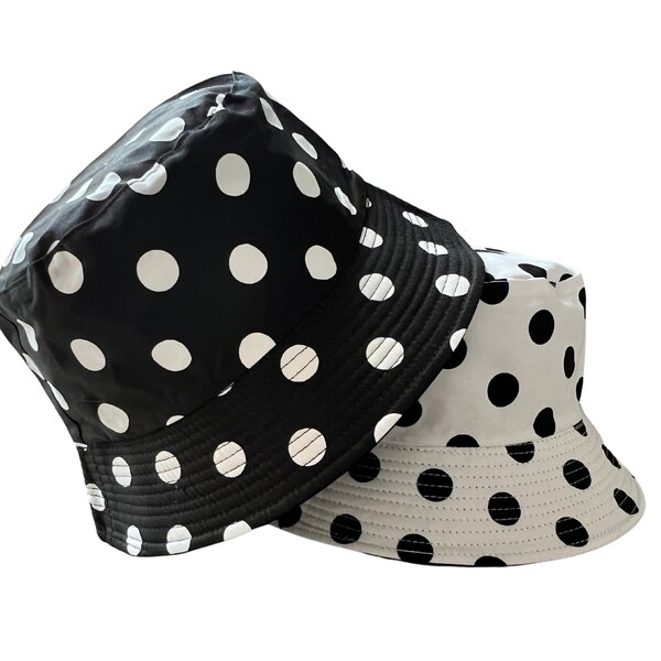 Polka Dot Bucket Hat, Reversible Polka Dot Print Pattern Bucket Fisherman Hat, Reversible Fisherman vHat, Reversible Bucket Hat Polka Dot