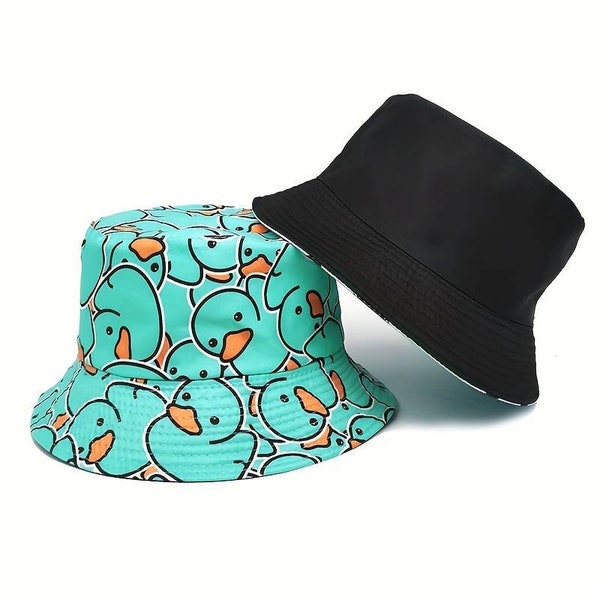 Bob réversible à imprimé canard - Casquette d'extérieur unisexe mignonne et élégante avec motif canard amusant réversible