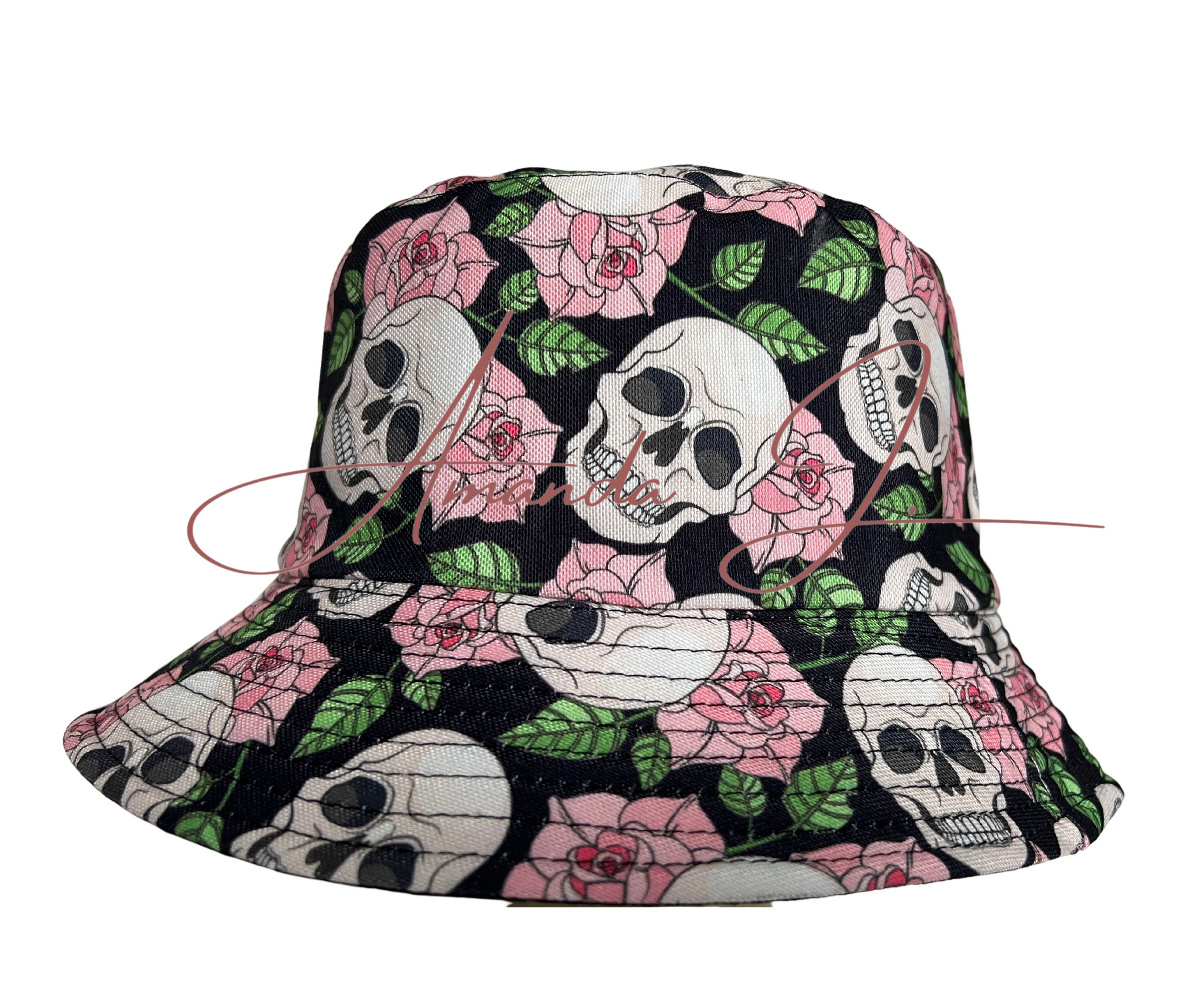 Fisherman Hat, Skull Bucket Rock - Roses Reversible Hat, Bucket Skull Hat, Bucket Pattern Gift Skull Roses Fisherman Bucket Hat, Etsy Rock Rock