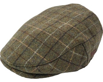 Casquette plate classique en laine olive à carreaux - Casquette gavroche traditionnelle à carreaux | Chaud, durable et solidement beau