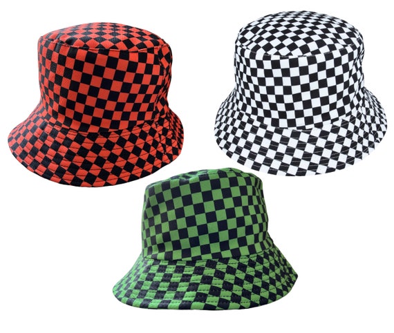 Checkered Bucket Hat, Reversible Checkered Print Pattern Bucket
