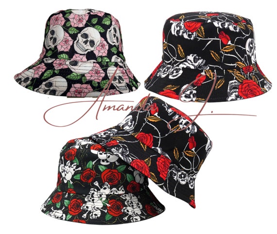 Rock Skull Bucket Hat, Rock Skull Roses Bucket Hat, Fisherman