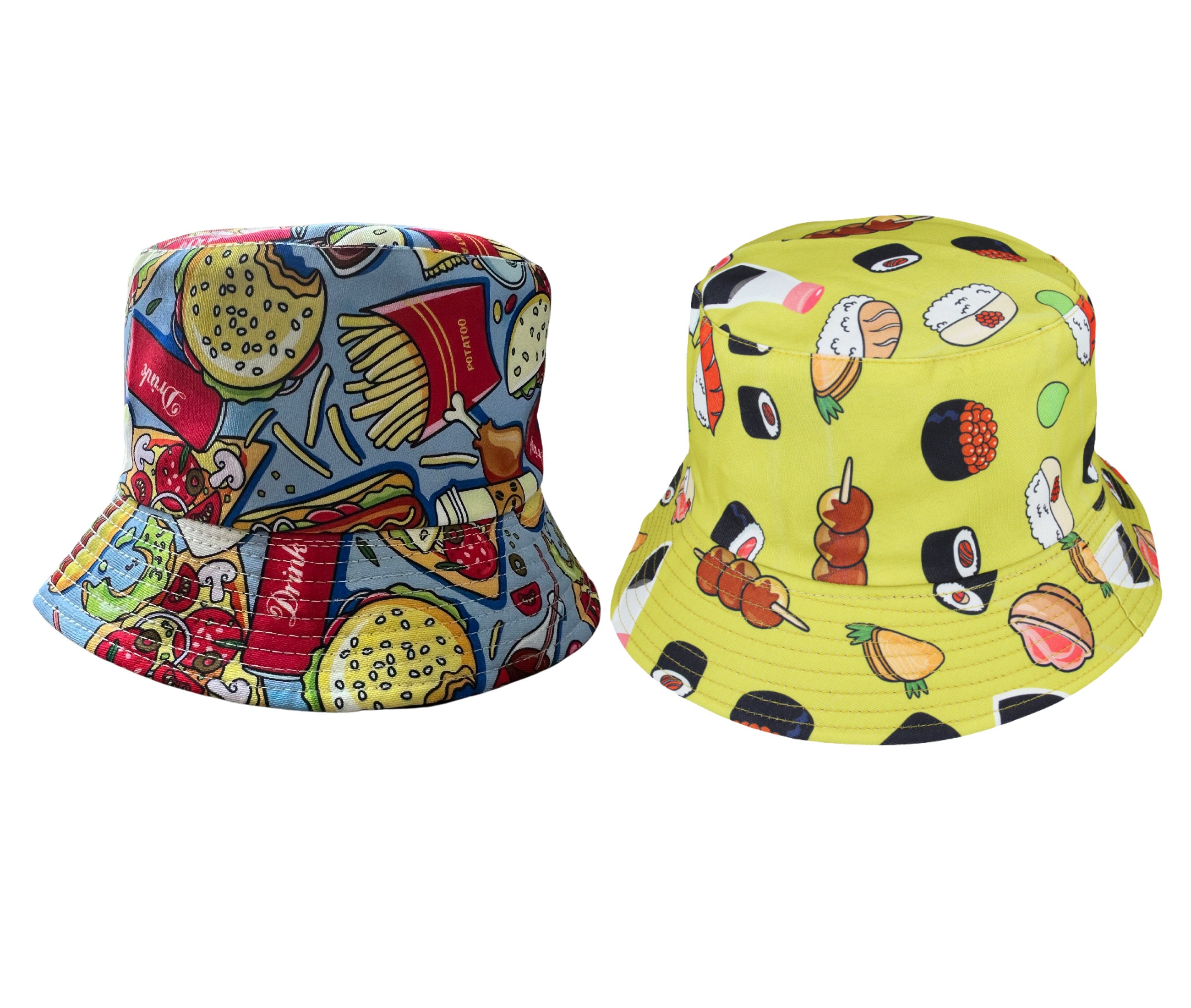 Colourful and Playful: Yellow Bucket Hat, Junk Food Bucket Hat, Reversible  Fisherman Bucket Hat - Etsy