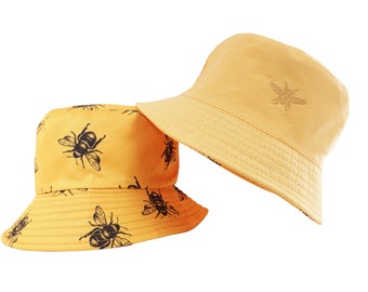 Embrace the Buzz with the BEE Bucket Hat: Bee Happy Edition, Featuring Embroidered Bee Details for a Playful and Stylish Look