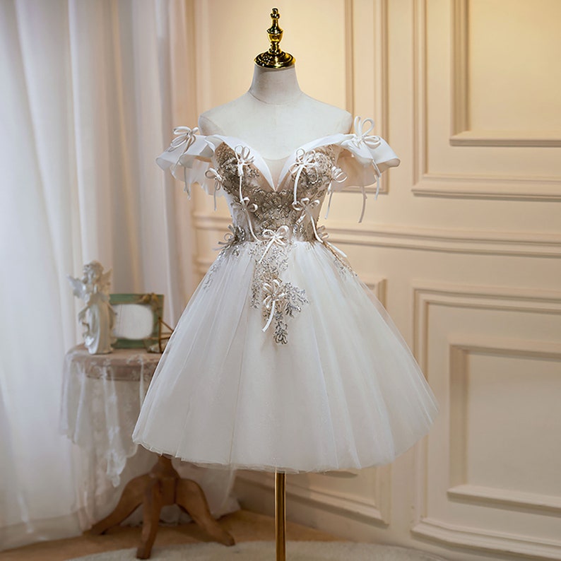 short fairy wedding dress Fairy Garden Wedding Dress White Satin A Line Mini... From  Donnaweddingdress12, Rs.7,897.84