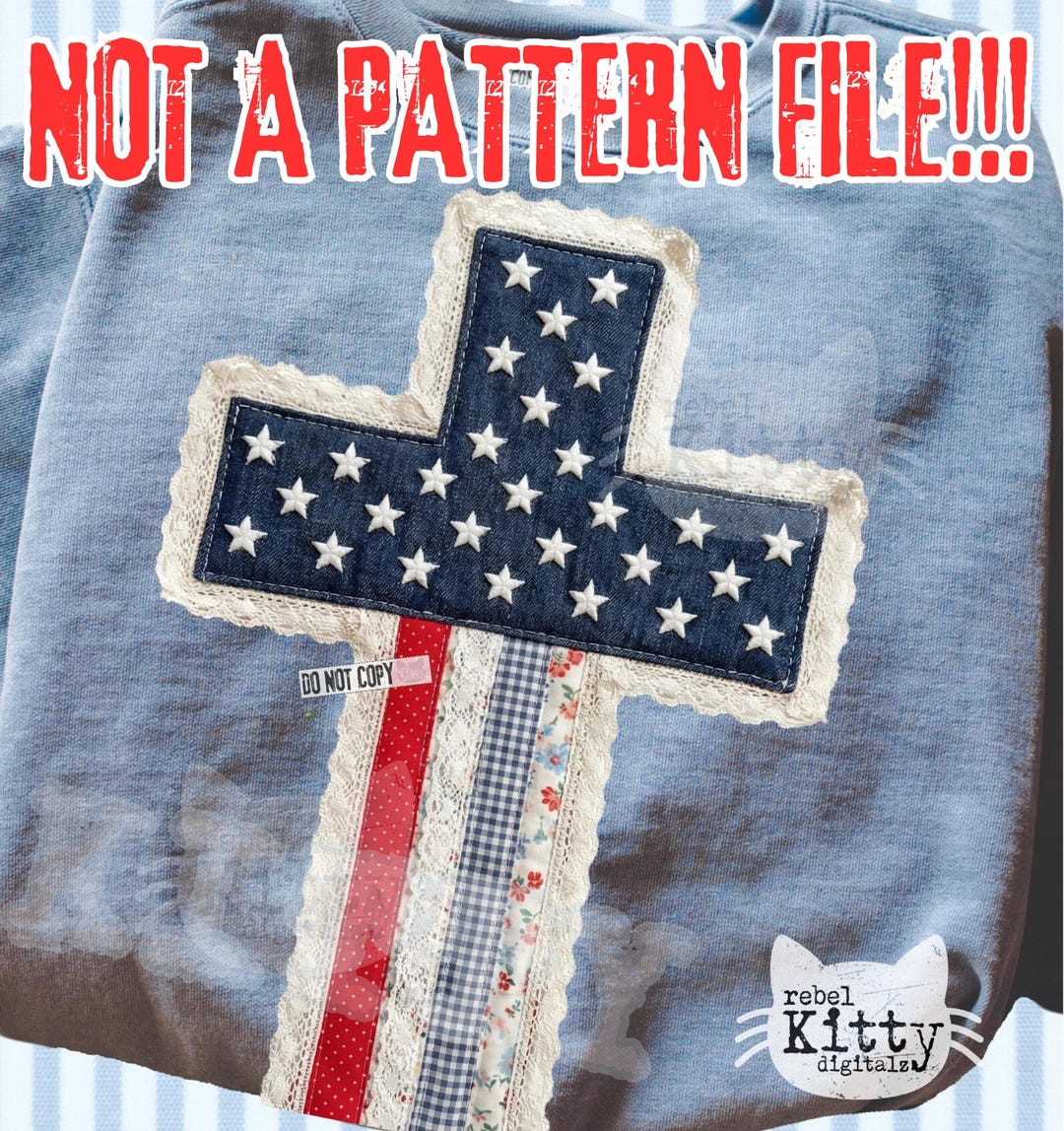 USA Flag Cross Patchwork PNG | Preppy Boho Christian Design (digital ...