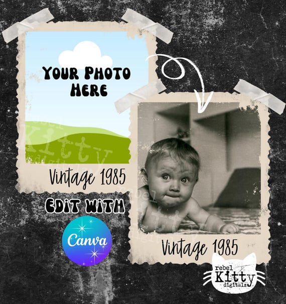 CANVA Old Photo Template | Polaroid Photo Frame | Vintage Photo | Retro Frame | Birthday Gift | Vintage Birthday | Old Photo Shirt Template