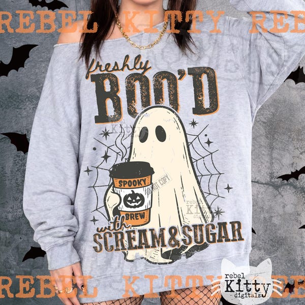 Freshly Boo'd With Scream And Sugar PNG | Funny Trendy Halloween Design (Digital Download)