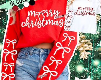 Lazo de Feliz Navidad PNG / SVG / Navidad de moda / Navidad femenina / Coqueta navideña / Diseño de manga / Lazo navideño / Estilo preppy / Listo para usar