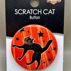 Beistle Halloween_ 2" Button_ Pin_ Pin Back_Scratch Cat_ Oh What Fun