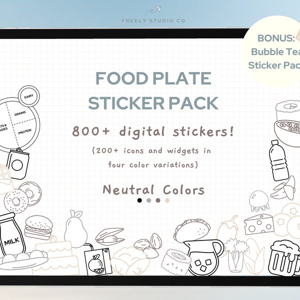 Food Icon Sticker Pack for Digital Planners, Food & Drink Icons, Coffee, Tea, Fruits, Meals, GoodNotes Stickers, Pre-Cropped PNG, Coloring