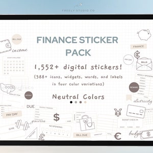 Finance Digital Sticker Pack for Digital Planners, GoodNotes Stickers, Icons, Widgets, Labels, Words, Pre-Cropped, Individual PNG, Coloring