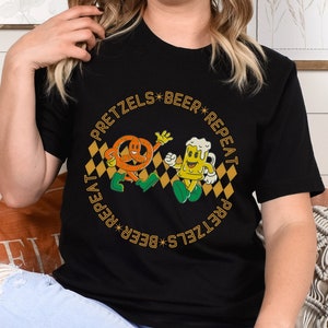 Retro Oktoberfest T shirt Octoberfest T shirt Pretzels Beer Repeat T shirt  Beer lover Prost German Germany shirt Fall festival