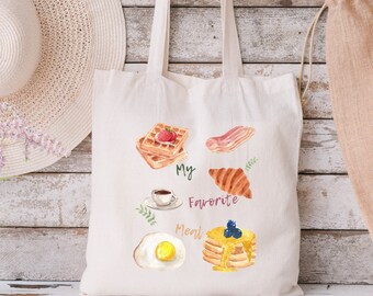 Borsa tote per la colazione, Il mio pasto preferito della giornata è la colazione, borsa tote pancake, borsa tote in tela, borsa tote amante della colazione, borsa tote waffle