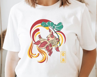 Aesthetic Japanese Gold Fish "Kingyo" t shirt, Japanese design t shirt, Japanese calligraphy shirt, Koi fish shirt, Japanese Street Wear