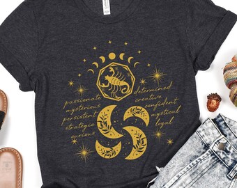 Celestial Sternzeichen Skorpion Persönlichkeit Shirt, Skorpion Geschenk Astrologie Shirt Skorpion Geburtstag Skorpion Mädchen Sternzeichen T Shirt Celestial Moon