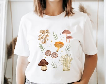 Botanische paddestoel t-shirt, schattig paddestoel shirt, natuur t-shirt, esthetische t-shirt, natuur shirt, aquarel paddestoel ontwerp t-shirt