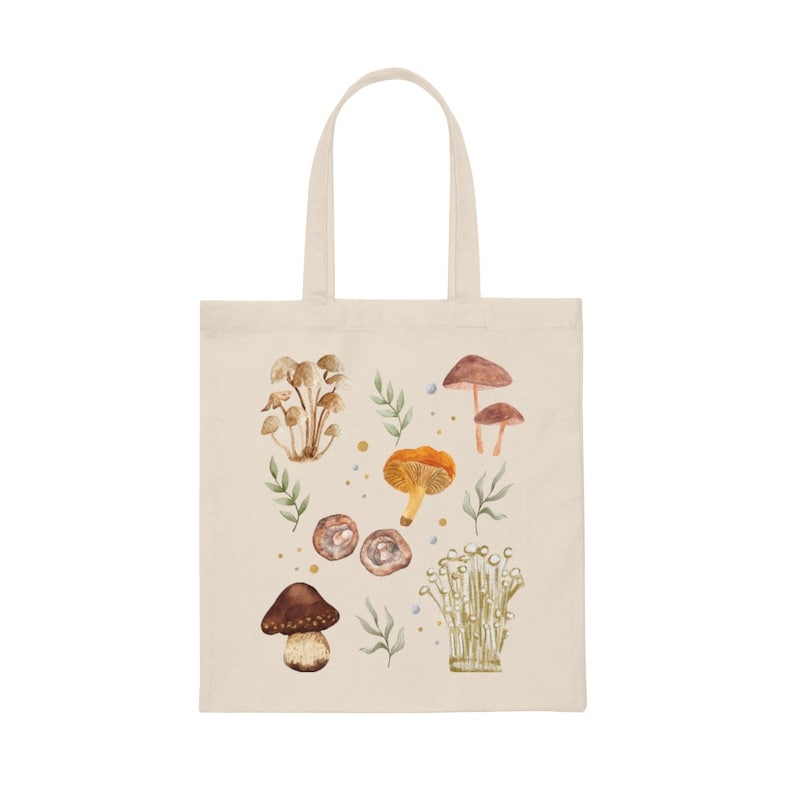 Mushroom canvas tote bag, Botanical tote bag, Nature tote bag, Cottagecore bag, Watercolor Mushroom bag, Aesthetic tote bag image 2