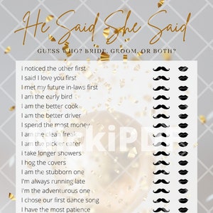 Bridal Shower/Engagement Party Game - &quot;He Said She Said&quot;