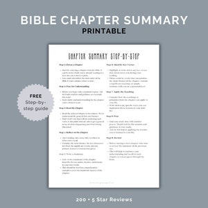 May include: A printable guide with a step-by-step method for summarizing a chapter in the Bible. The guide includes steps like choosing a chapter, praying for understanding, reading the chapter, reflecting on the chapter, writing a summary, identifying key verses, applying the teachings, praying, and reviewing the chapter.