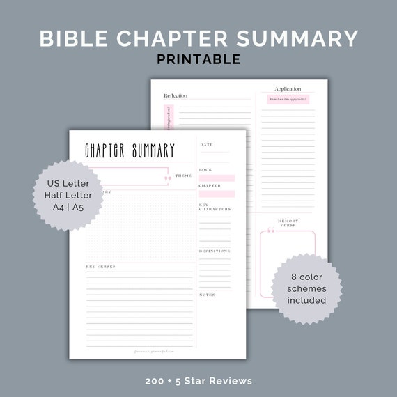 Bible Chapter Summary Printable Template