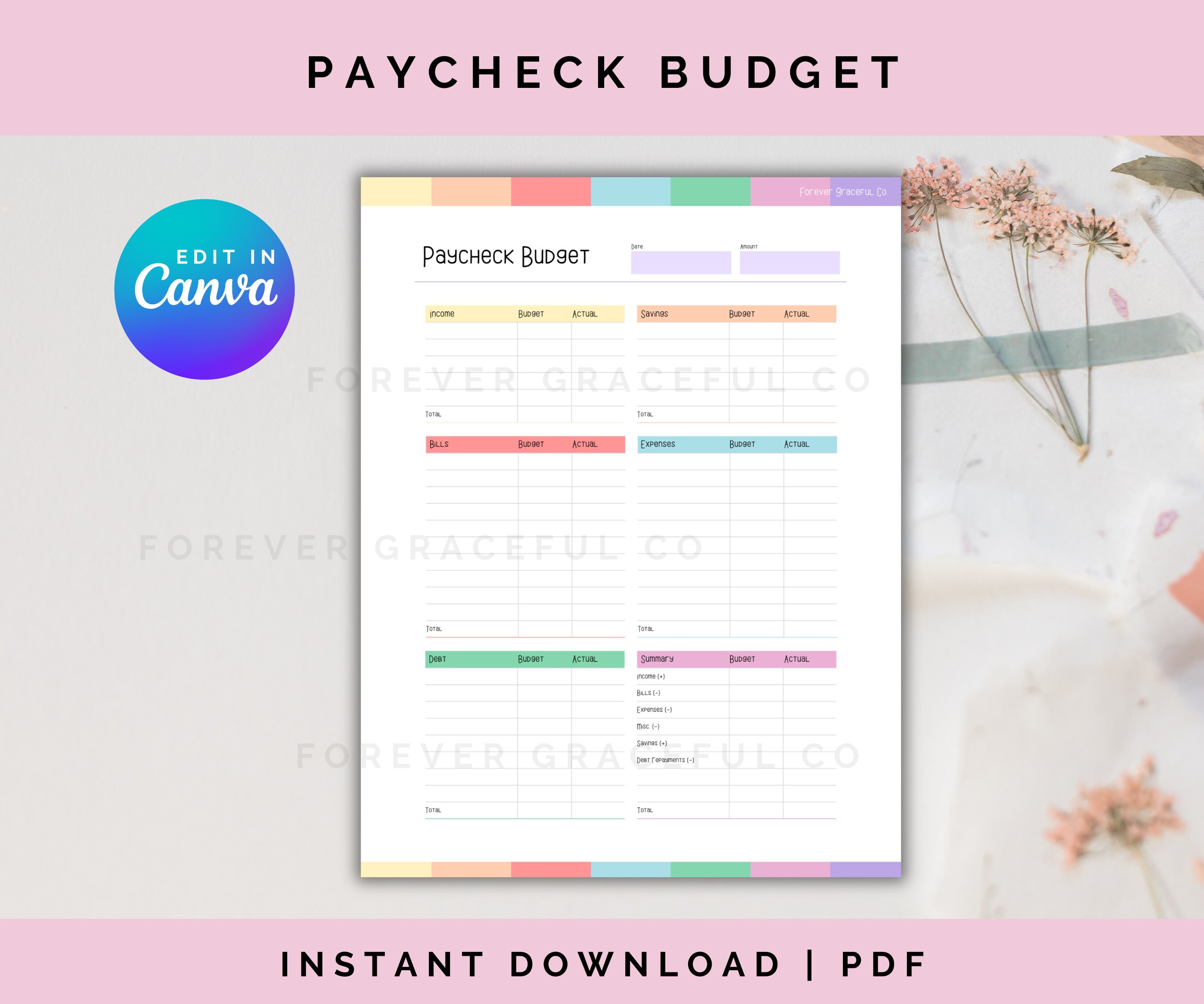 Paycheck Budget Editable Template