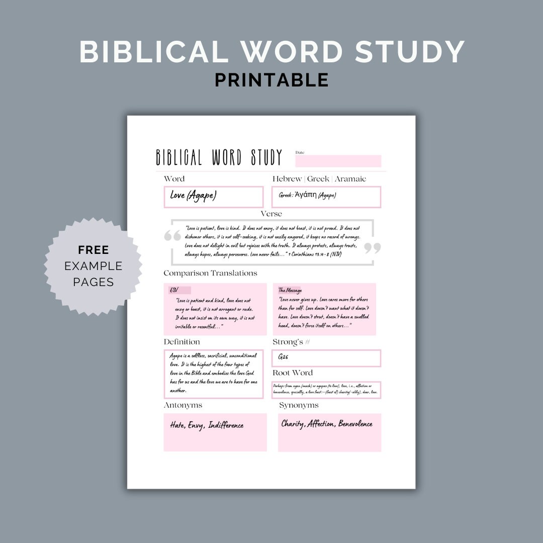 Biblical Word Study Printable Template - Etsy