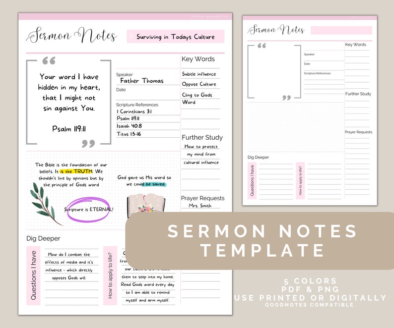 Sermon Notes Printable Template. - Etsy