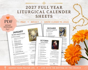 2027 Catholic Liturgical Calendar Sheets FULL YEAR