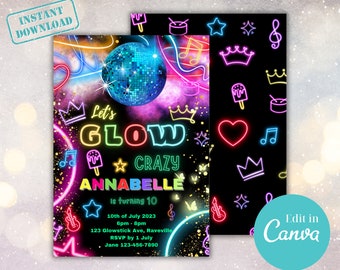 Let's Glow Crazy Rave Birthday Party Invitation