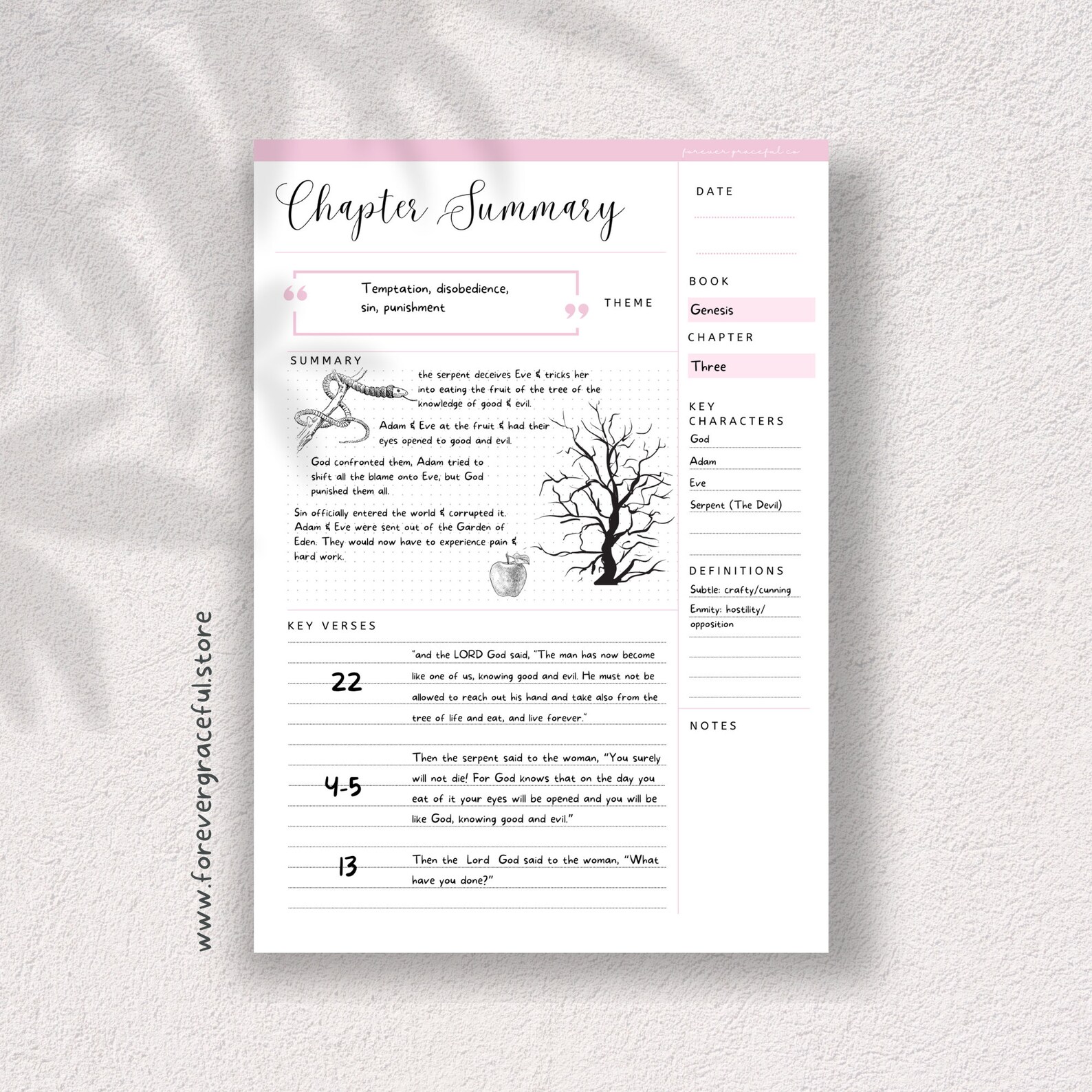 Bible Chapter Summary Printable Template - Etsy