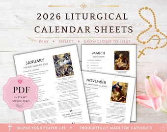 2026 Catholic Liturgical Calendar Sheets FULL YEAR