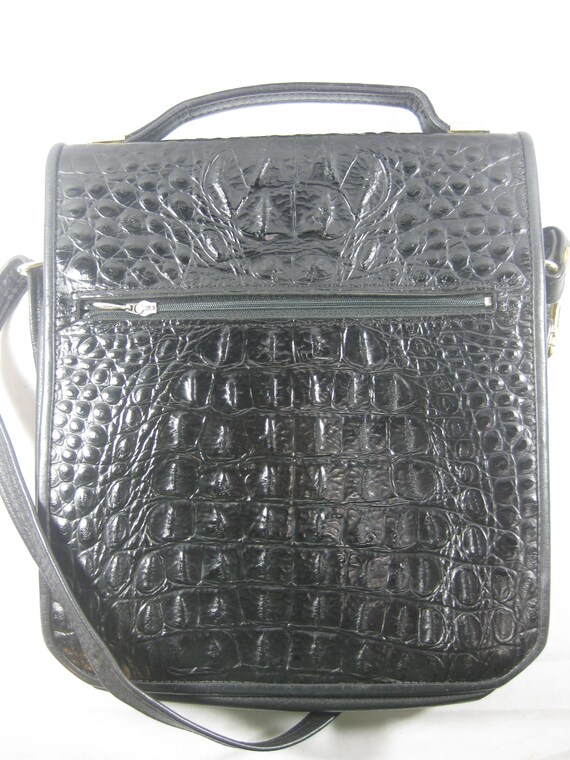 Vintage Black Faux Crocodile and Leather Purse Ha… - image 3