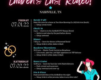 Nashville Bachelorette Itinerary Template Digital Schedule Instant