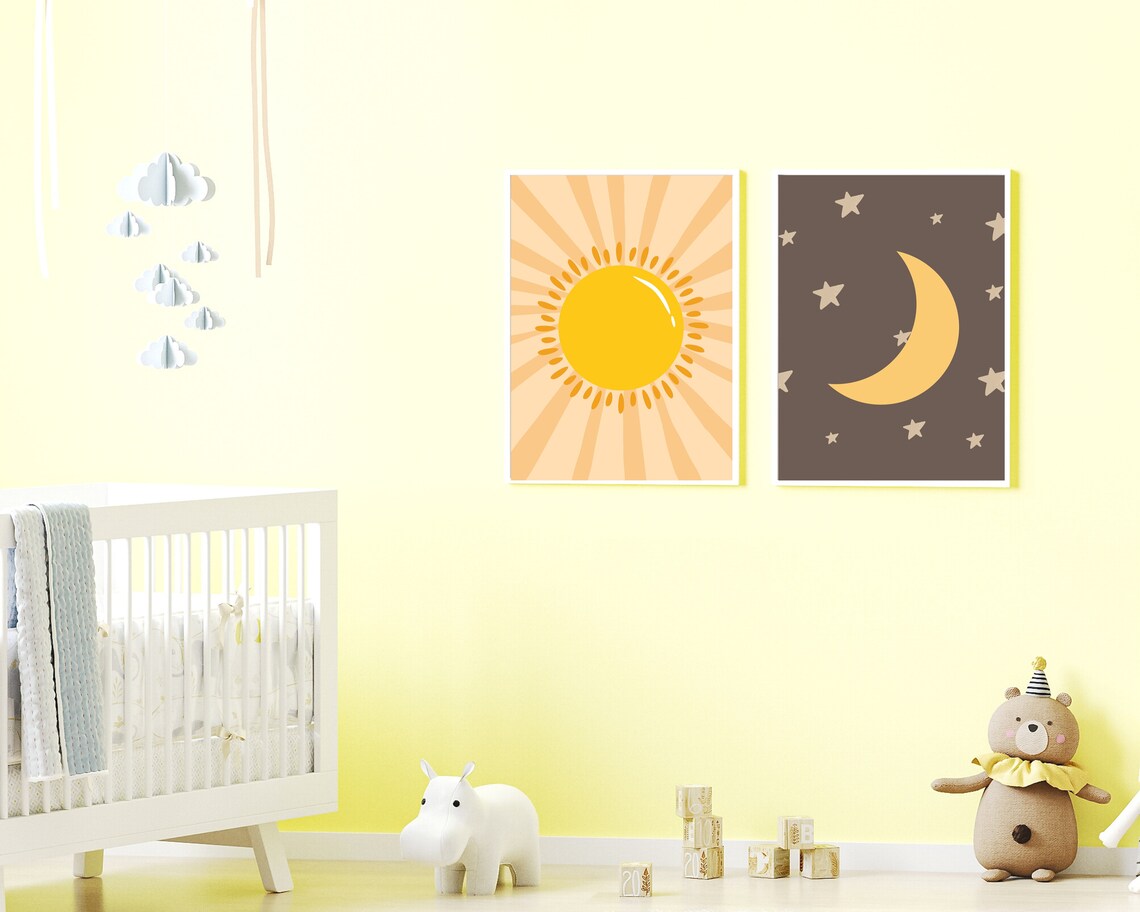 Sun and Moon Nursery Wall Art Printable Set of 2 Sun and Moon Etsy