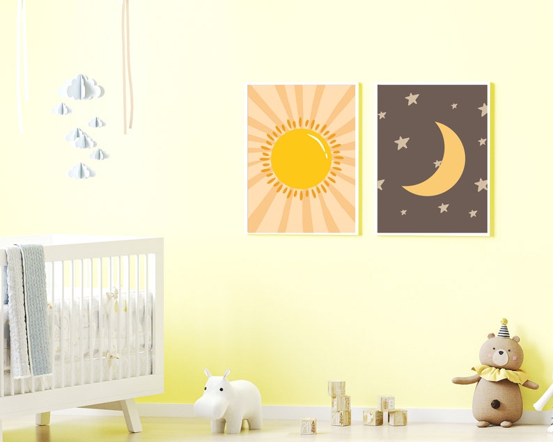 Sun and Moon Nursery Wall Art Printable Set of 2 Sun and Moon Etsy
