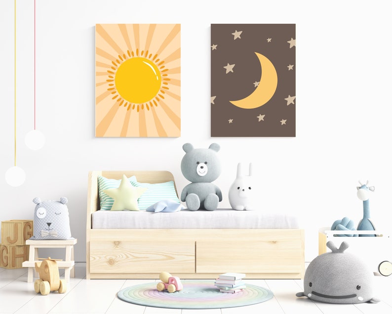 Sun and Moon Nursery Wall Art Printable Set of 2 Sun and Moon Etsy