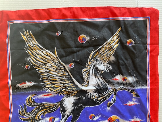 Vintage Pegasus Unicorn in Space Bandana Scarf Ma… - image 4