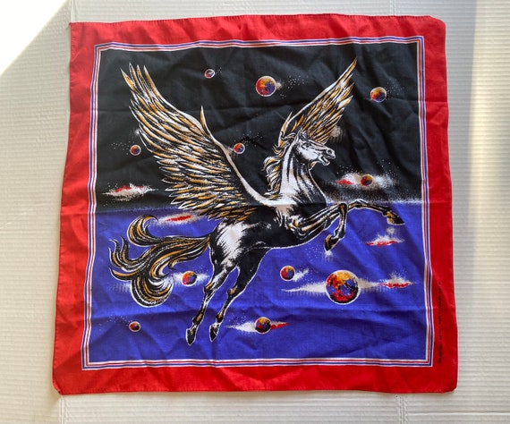 Vintage Pegasus Unicorn in Space Bandana Scarf Ma… - image 1