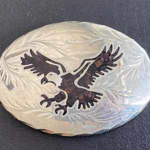 Vintage German Brown Eagle Silver Oval Belt Buckle
