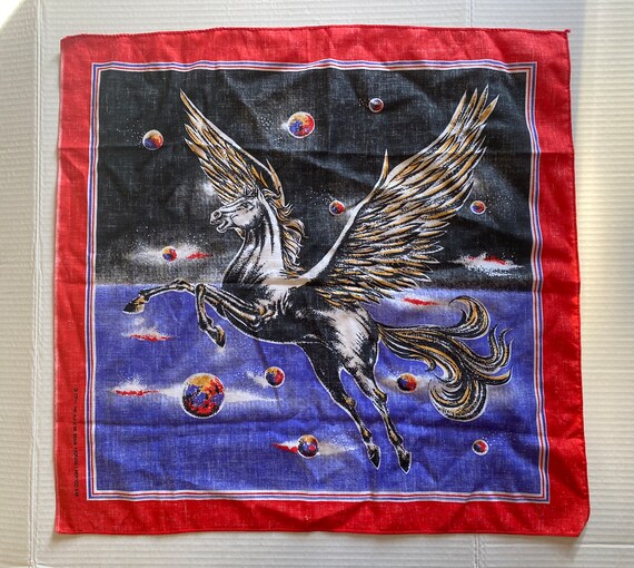 Vintage Pegasus Unicorn in Space Bandana Scarf Ma… - image 5