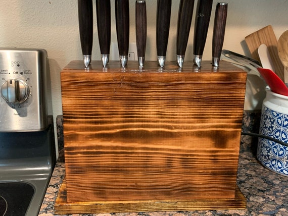 Rustic, Farmhouse, 8 Piece Open Sided Burnt Wooden Knife Block for Home and  Kitchen by Nobullwoodworking 
