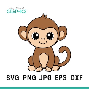 May include: A cartoon illustration of a brown monkey with big eyes and a smile. The monkey is sitting with its legs crossed and its tail curled around its body.