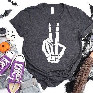 Skeleton Peace Sign Shirt- Skeleton Hands Tee - Skeleton Halloween Shirt - Halloween Party T-shirt - Funny Halloween Shirt  - Unisex Tee