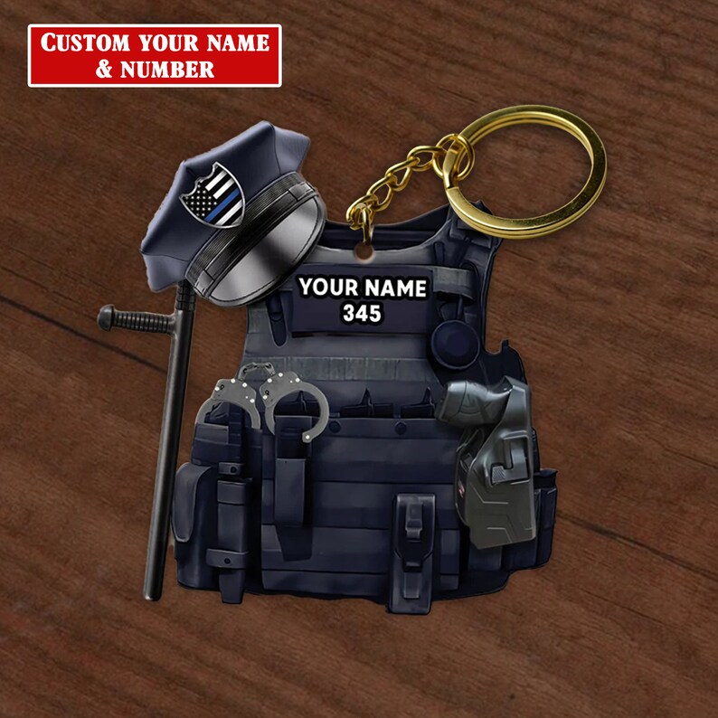 Personalized Police Hat & Bulletproof Vest Keychain Police Etsy