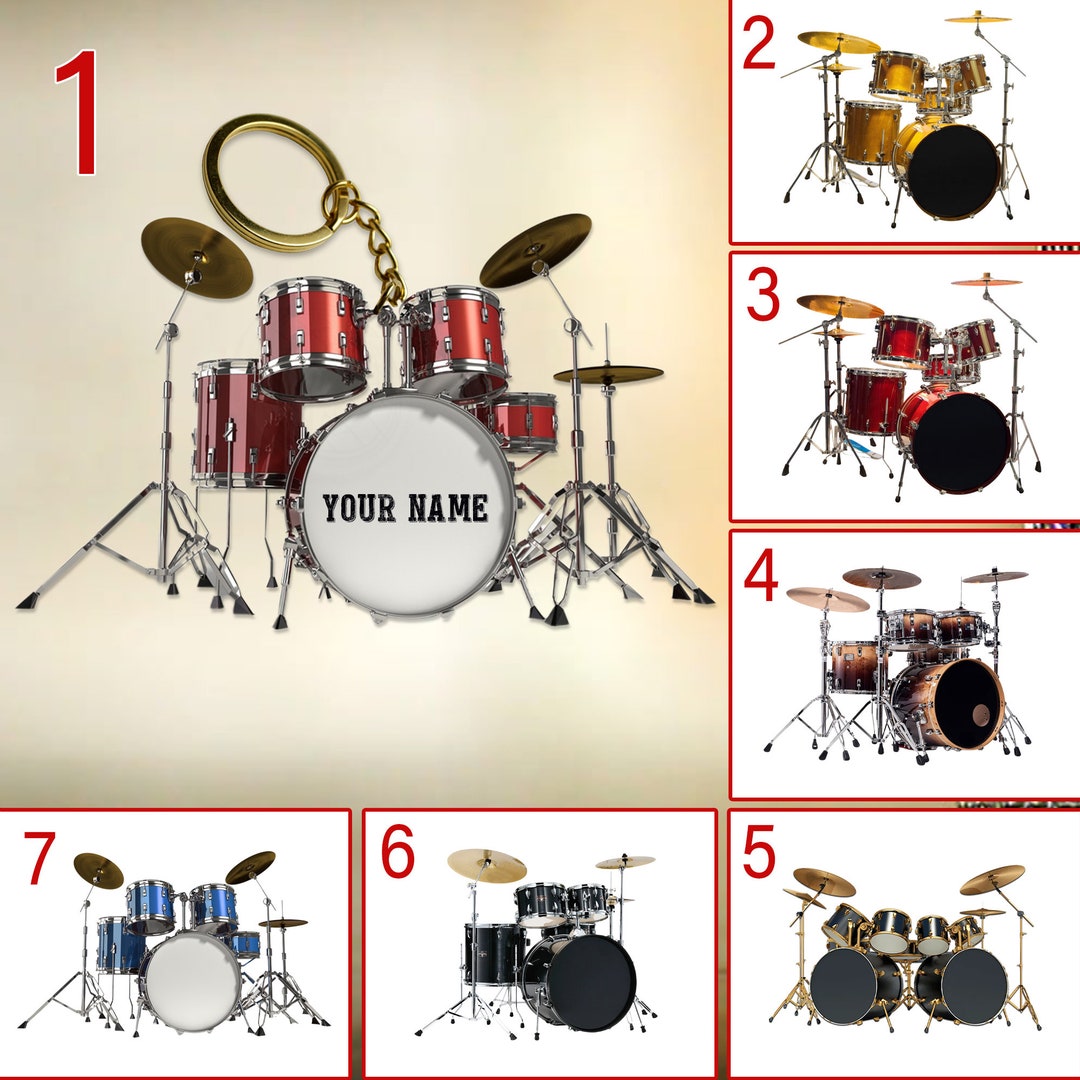 Personalized Colorful Drums Keychain, Custom Name Gift for Drummer