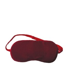 Red Sleep Mask with an adjustable strap.