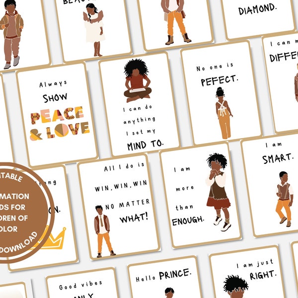 Printable affirmation cards for children of color, affirmation cards for black kids, positive affirmation, encouragement cards