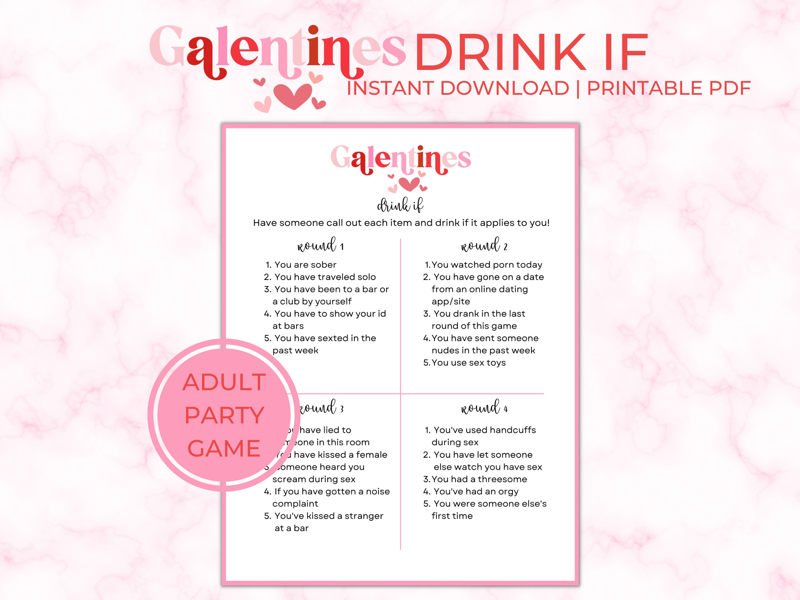 Adult Galentines Drink If Valentines Printable pic image