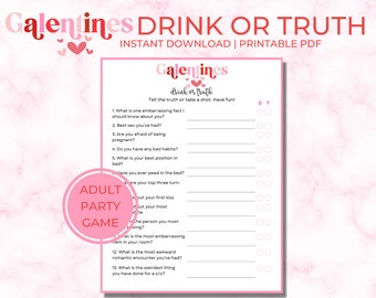 Adult Galentine's Drink or Truth Valentines Printable, Valentines Day Games, Valentine Party Game, Valentines Activity, Printable Games